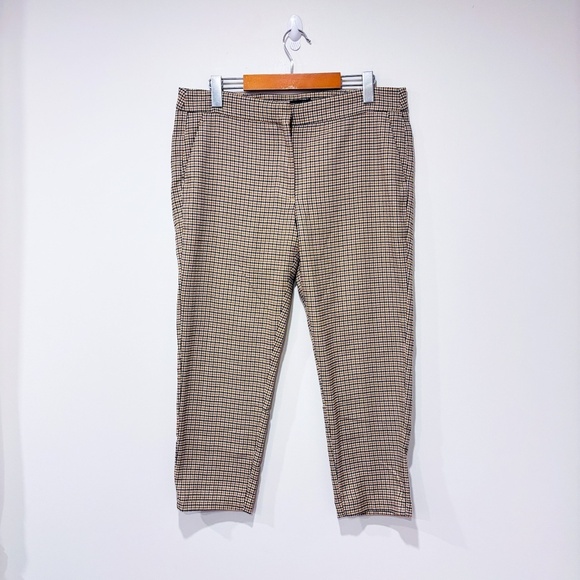 ZARA Beige and black houndstooth pattern narrow leg trousers - Picture 1 of 8